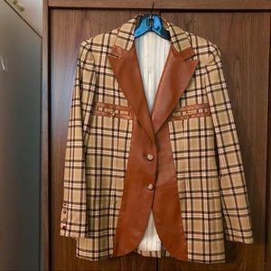 CHRISTIAN DIOR NEW  PLAID/ LAMB LEATHER BLAZER 6